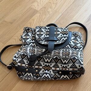 Pink Haley Aztec Patterned Black and White Women's Backpack or Tote